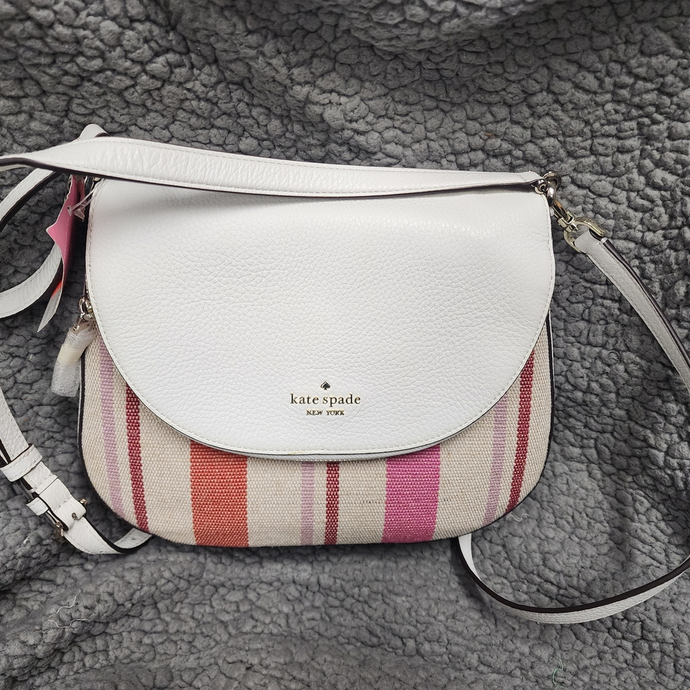 Kate Spade White and Pink Striped Women's Bag